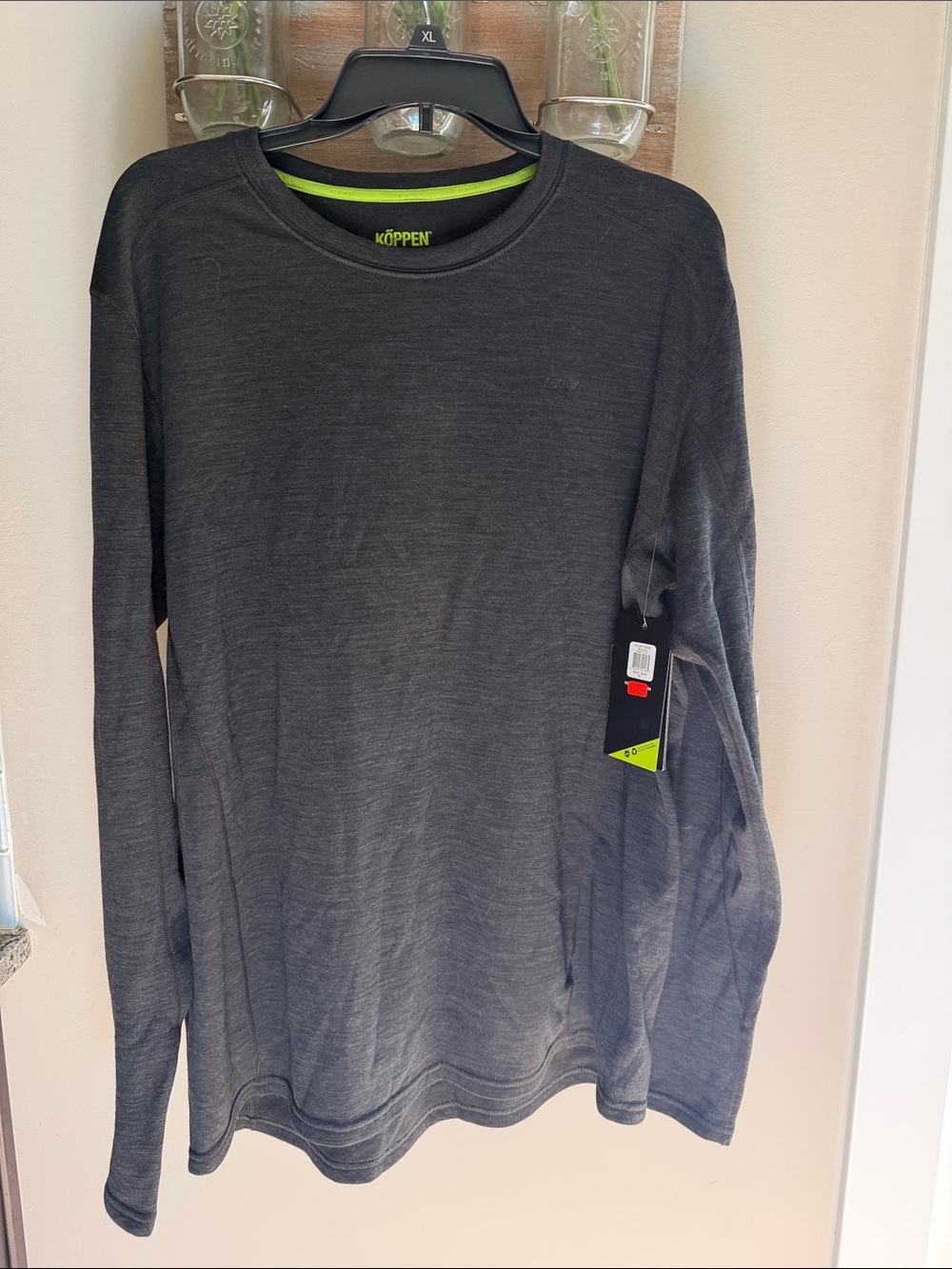 Koppen Men's Long Sleeve Crew Shirt - Charcoal with Lime Accent